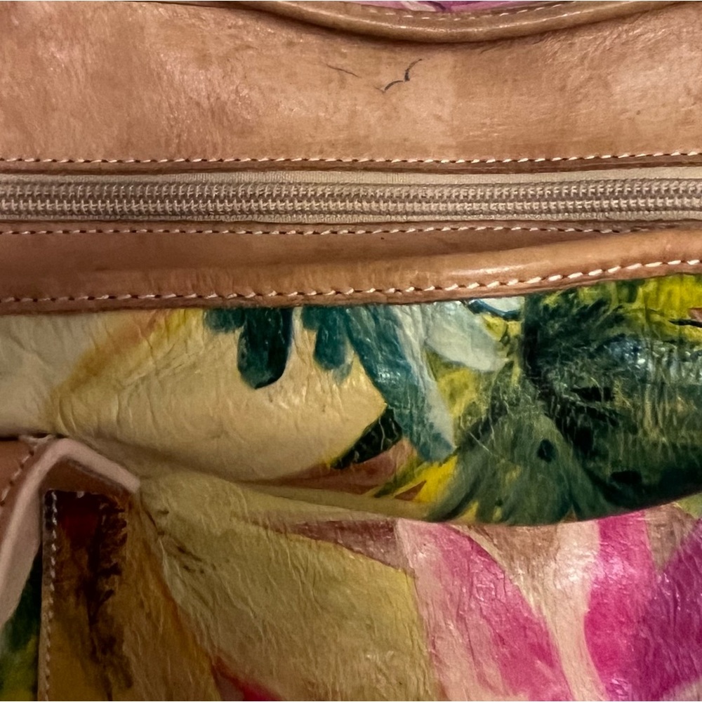 Maurizio Taiuti Rare Leather Bag Oversized Hand Painted Floral Italian Leather - Picture 6 of 11